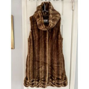 Rancho Estancia Western Vest Women‎ XS Acrylic Blend Lined Fuzzy Faux Fur Brown